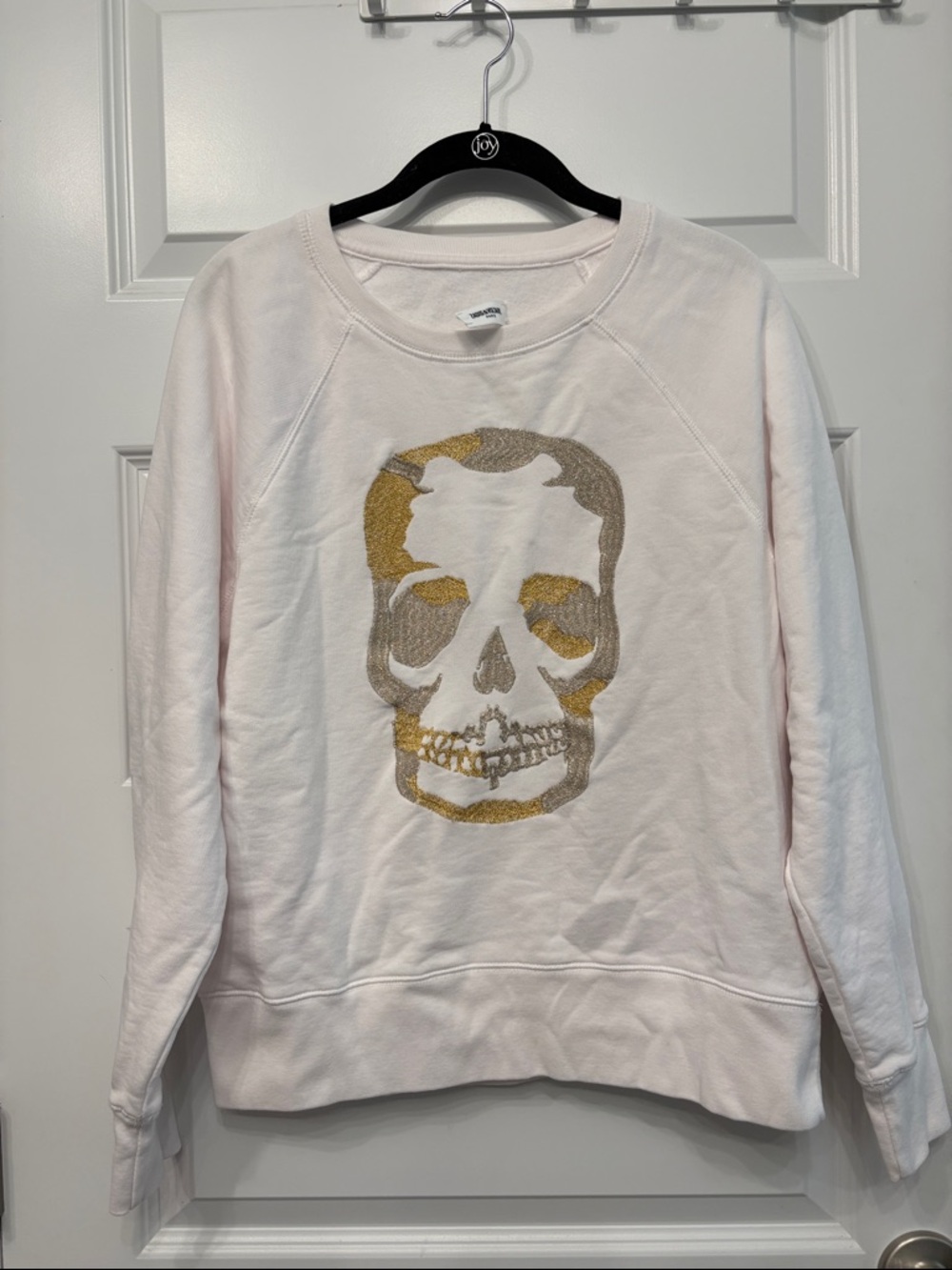 Zadig & Voltaire Women’s Pale Pink Upper Skull Glitter Graphic Sweatshirt